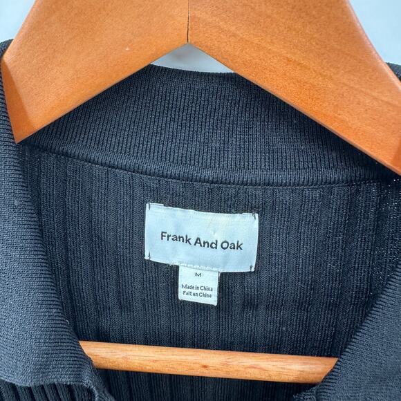 FRANK & OAK Ribbed Black Short Sleeve Collared Top // M - Picture 4 of 8